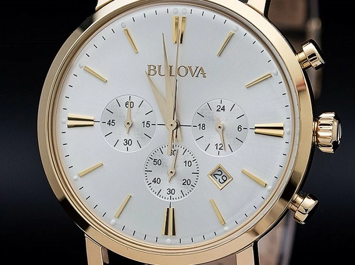 Review đồng hồ Bulova 97B155 nam thiết kế mạ vàng óng ánh-ảnh 1