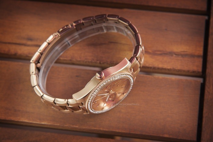 Review đồng hồ Fossil ES4315 vàng hồng đính đá toàn bộ viền-ảnh 4