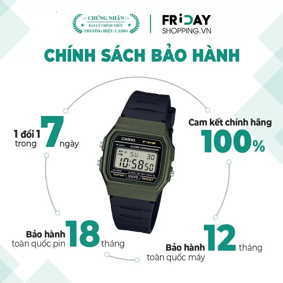 Đồng hồ Casio F-91WM-3ADF giá rẻ - 1