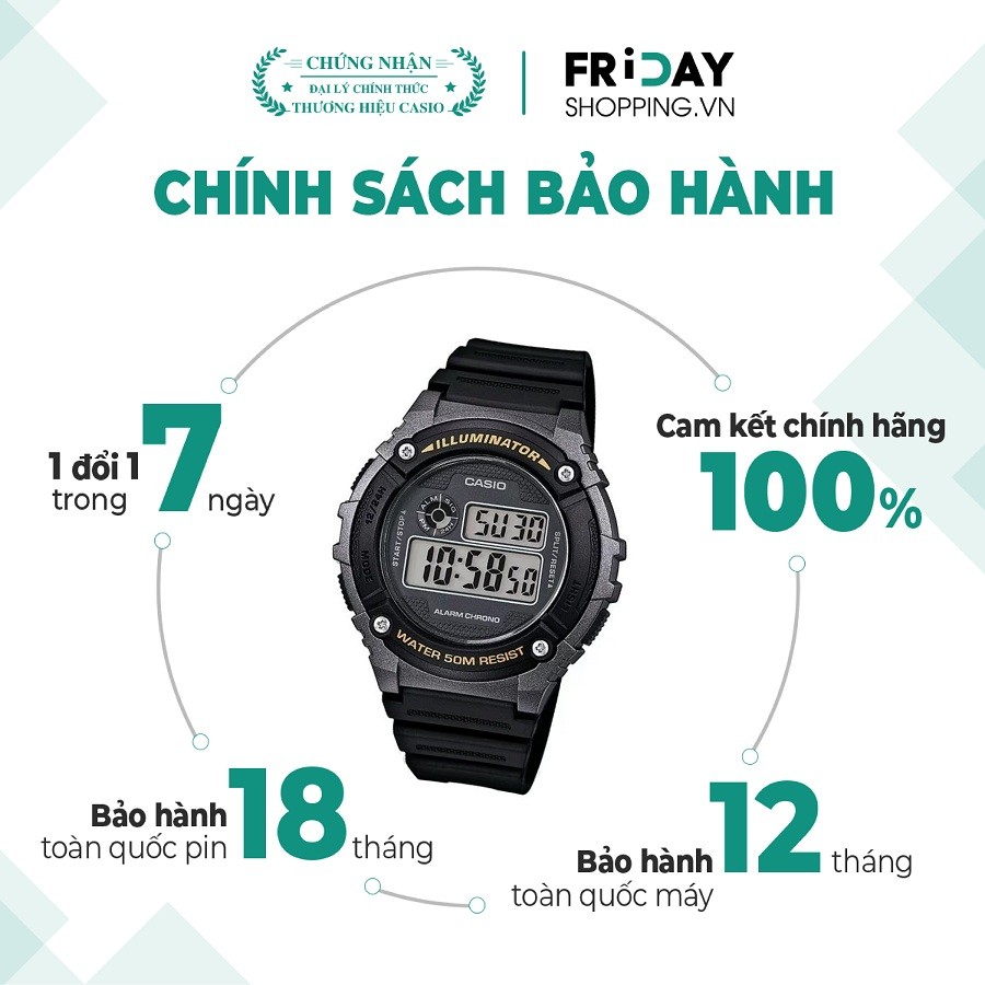 Đồng hồ nam Casio W-216H-1BVDF chính hãng 100%, bảo hành tại hãng - 1