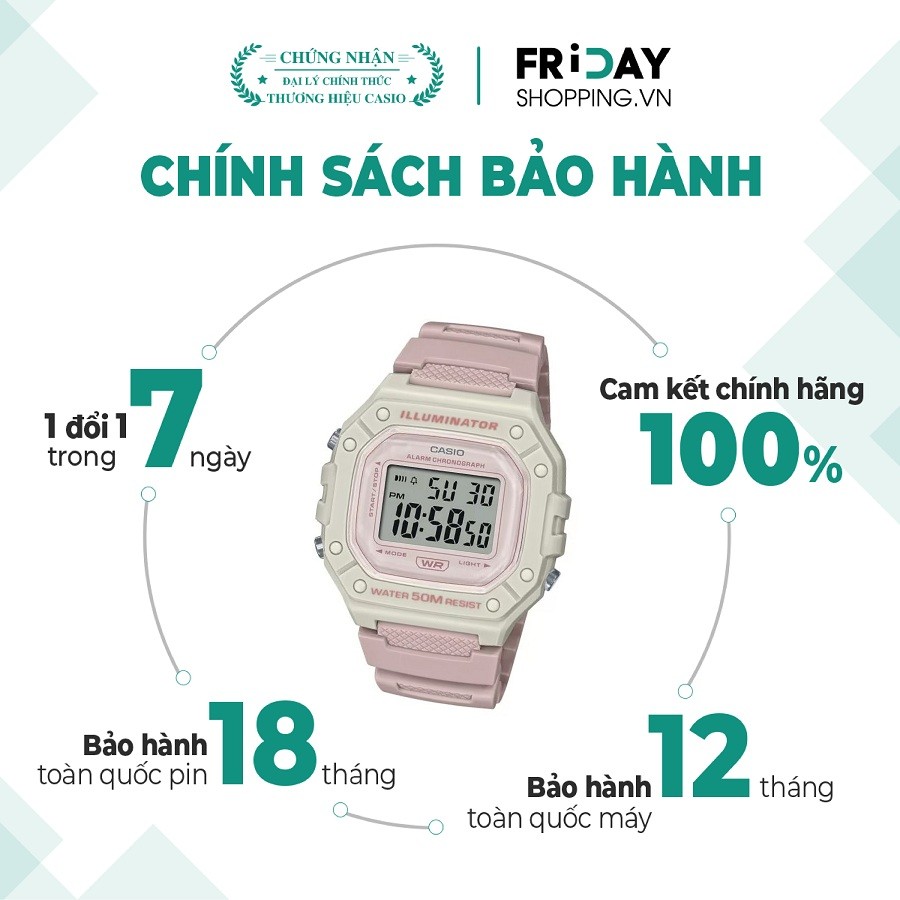Đồng hồ Casio W-218HC-4A2VDF chính hãng 100%, bảo hành hãng - 1