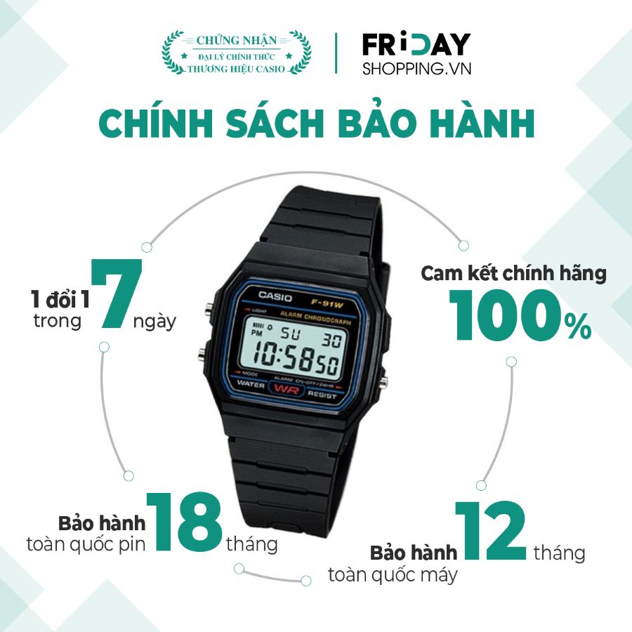 Đồng hồ Casio F-91W-1HDG chính hãng 100% - hình 1