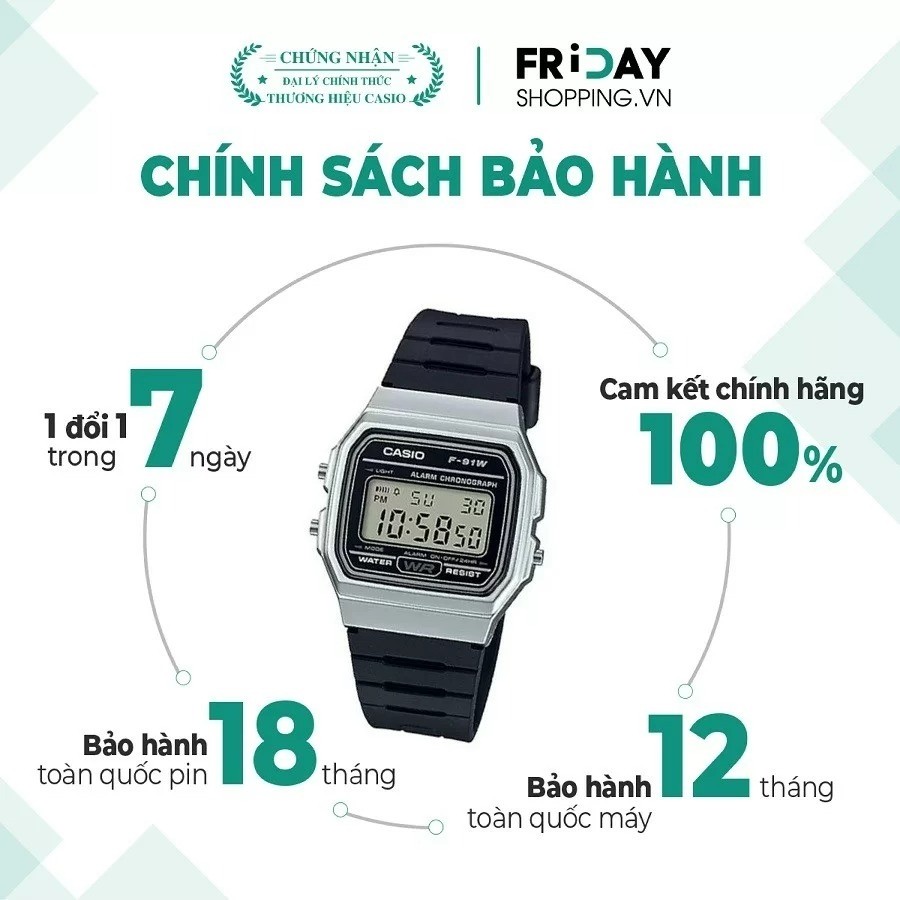 Đồng hồ Casio F-91WM-1BDF chính hãng 100% - Ảnh 1
