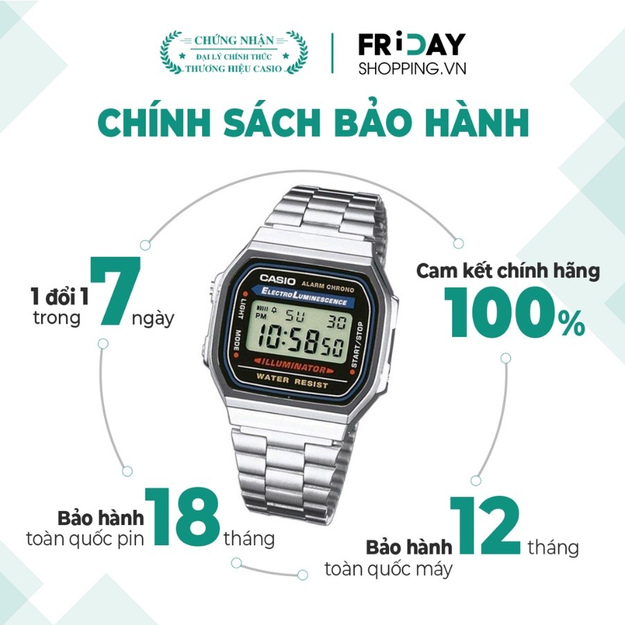 Đồng hồ Casio A168WA-1WDF chính hãng 100% - Ảnh 1